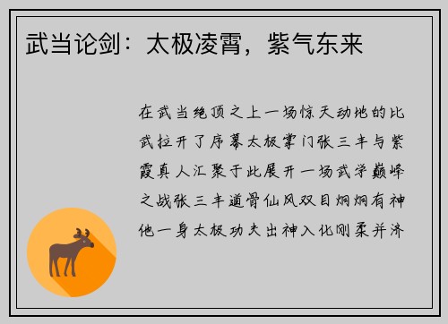 武当论剑：太极凌霄，紫气东来