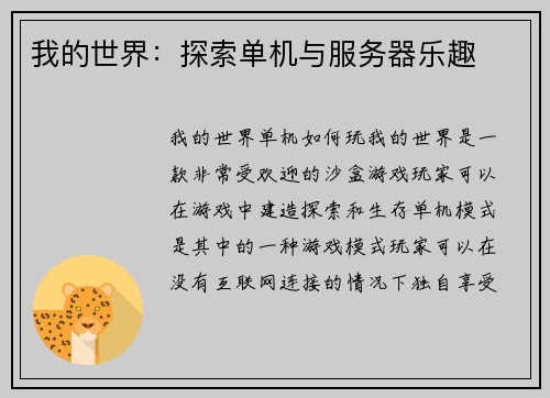 我的世界：探索单机与服务器乐趣