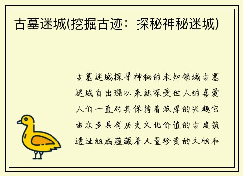 古墓迷城(挖掘古迹：探秘神秘迷城)