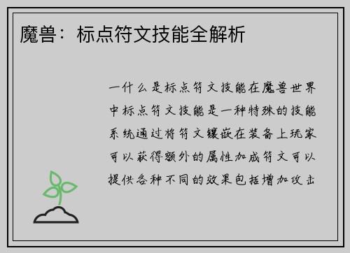 魔兽：标点符文技能全解析